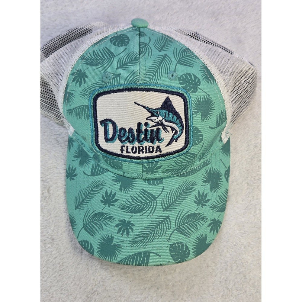 Destin Florida Trucker Hat Marlin Fish Patch Tropical Snapback Beach Fishing Cap